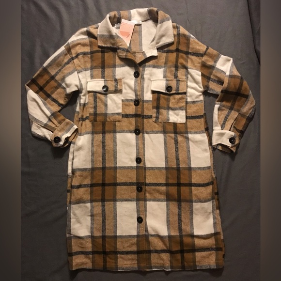 NWT Long Length Cotton Flannel Shacket - Picture 7 of 16